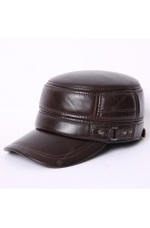 Skin Hat Autumn And Winter Men's Flat Top Military Cap Outdoor Casual Leather Duck Tongue Cap Ear Jar Cotton Leather Cap