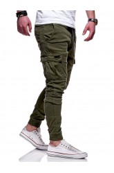 Men's Slim Casual Drawstring Trousers Multi-Pocket Tooling Pants