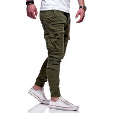 Men's Slim Casual Drawstring Trousers Multi-Pocket Tooling Pants