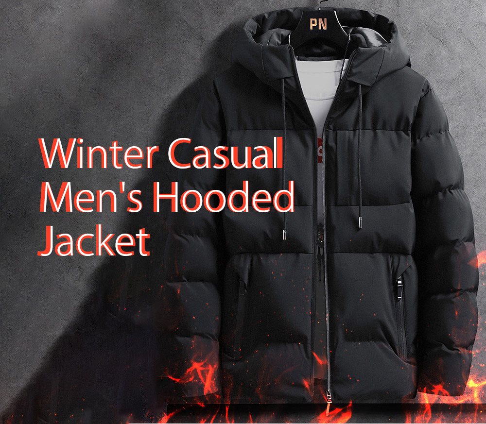 Winter Leisure Men's Warm Thick Hooded Padded Jacket - Blue XXXL Winter Casual Men's Hooded Jacket