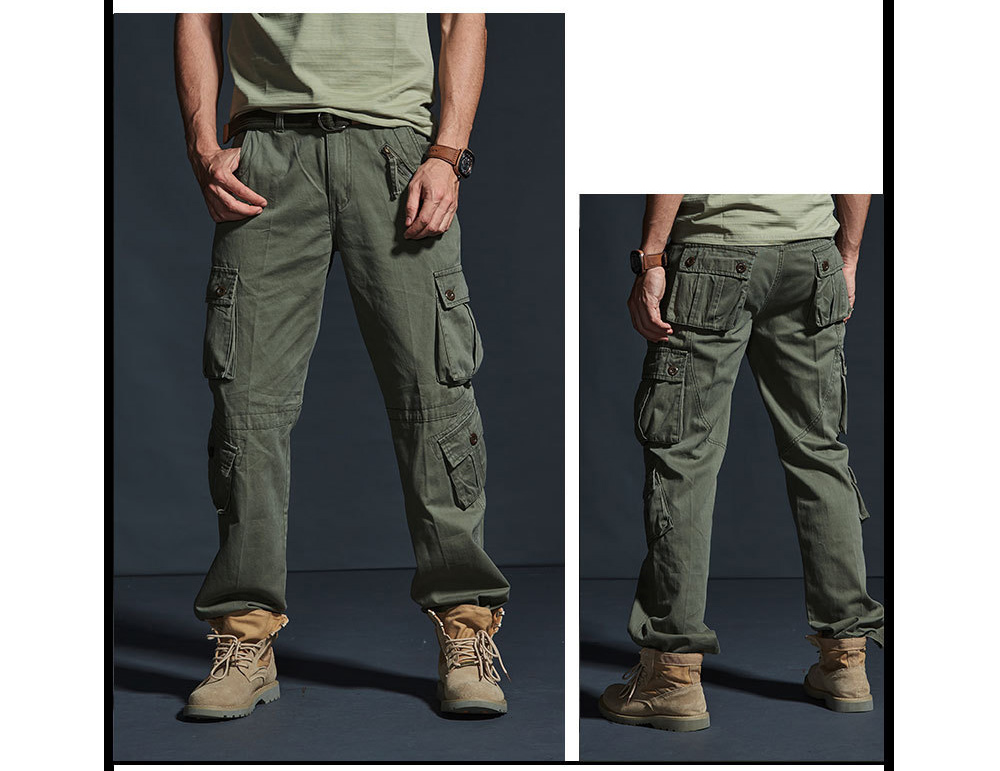 Men's Multi-pocket Men's Multi-bag Casual Trousers Outdoor Workshout Loose Straight Camouflage Multi-pack Pants Men's Long Military Pants - 0226 Black 33