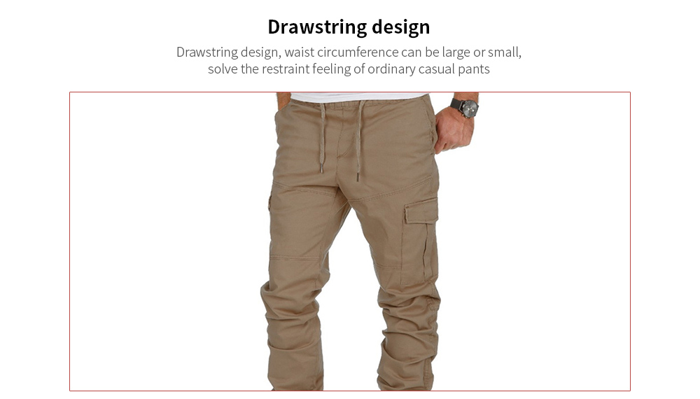 Men's Tooling Multi-pocket Trousers Woven Casual Pants Sports Beam Pants - Tibetan blue L