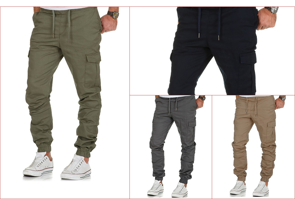 Men's Tooling Multi-pocket Trousers Woven Casual Pants Sports Beam Pants - Tibetan blue L